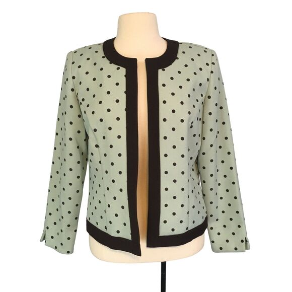 R&K Originals Petite Womens Mint Green‎ Polka Dot Open Front Suit Jacket sz 10P - Picture 1 of 8